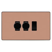 BG Evolve Polished Copper 3 Gang Switch 2x Trailing Edge LED Dimmer 1x Intermediate Custom Grid Switch by British General (BG-Evolve-CP-3G-CUSTOM-2x-Dimmer-1x-INT)