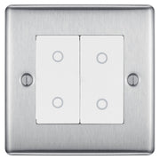 BG Nexus Brushed Steel Double Master Touch Dimmer Switch White Inserts NBSTDM2W by British General (BG-EMTDMW+NBSEMS2)