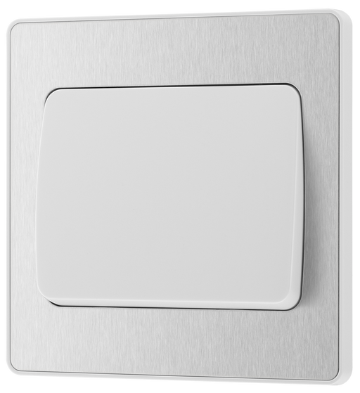 PCDBS12WW Front - This Evolve Brushed Steel 20A 16AX single light switch from British General will operate one light in a room.
