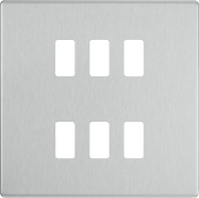 BG Electrical RFBS6 Nexus Grid Brushed Steel Screwless Front Plate 6 Module by British General (BG-RFBS6-Shopify-SA_1)