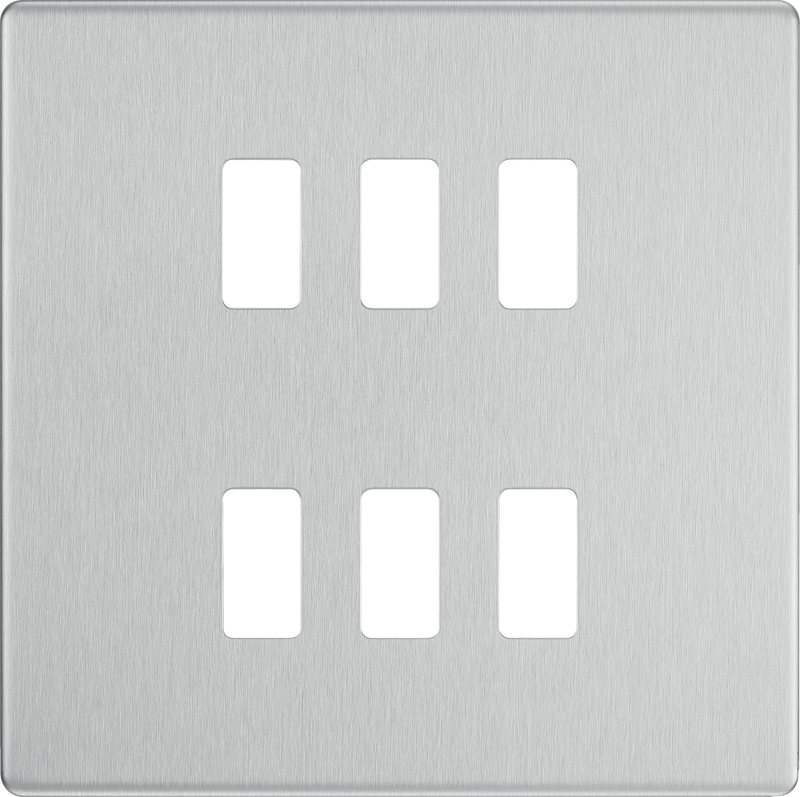 BG Electrical RFBS6 Nexus Grid Brushed Steel Screwless Front Plate 6 Module