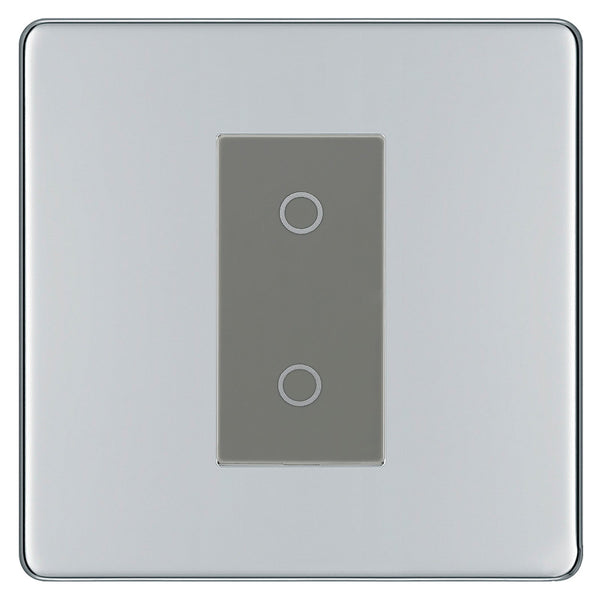 BG Nexus Screwless Polished Chrome Single Master Touch Dimmer Switch Grey Insert FPCTDM1G