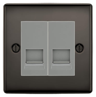 BG Nexus Black Nickel Double RJ11 Telephone Socket NBNRJ112 - Grey Insert by British General (BG-NBNRJ112G)
