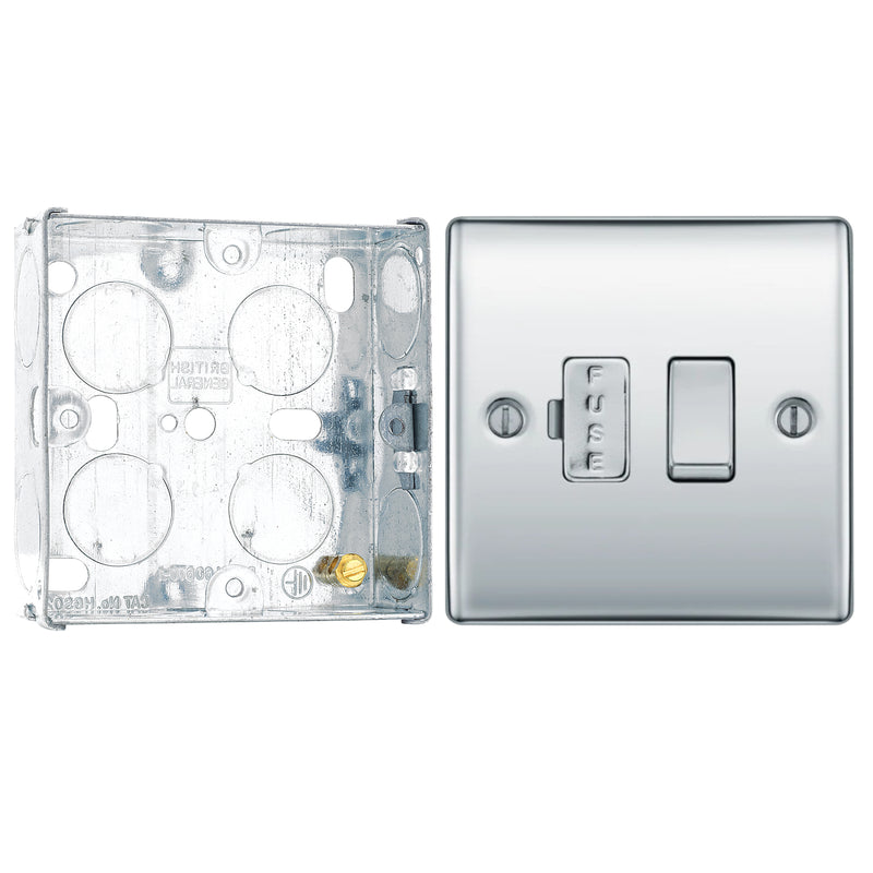 BG Nexus Metal Polished Chrome 13A Fused Connection Switched NPC50 with 25mm Steel Back Box