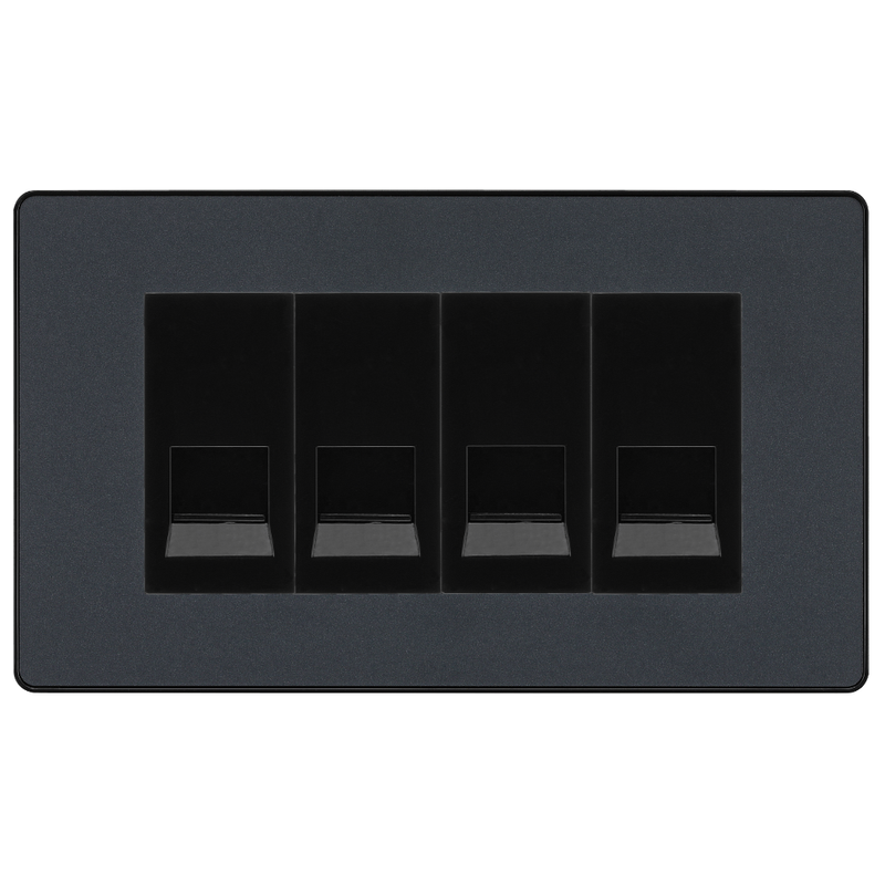 BG Evolve Matt Grey 4 Gang Secondary Telephone Socket, Screw Terminal - Black Insert