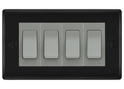 BG Nexus Matt Black 4 Gang Intermediate Light Switch Custom Grid - Grey Insert by British General (BG-Nexus-FB-4G-Combo-4x INT-GR)