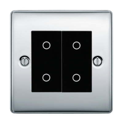 BG Nexus Polished Chrome Double Master Touch Dimmer Switch Black Inserts by British General (BG-EMTDMB+NPCEMS2)