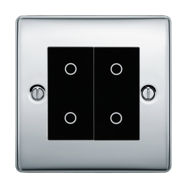 BG Nexus Polished Chrome Double Master Touch Dimmer Switch Black Inserts