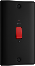 BG NFB72 Nexus Metal Matt Black 2 Gang Vertical 45A Neon Cooker Switch