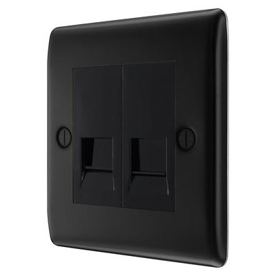 BG Nexus Matt Black Double Slave Telephone Socket NFBBTS2 with 35mm Steel Back Box