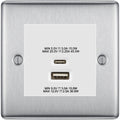 BG Nexus Brushed Steel 45W USB Wall Socket Euro Module USB-A & C - White Insert