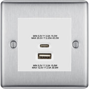 BG Nexus Brushed Steel 45W USB Wall Socket Euro Module USB-A & C - White Insert by British General (BG-NBSEMS2+EMUSBAC45W)
