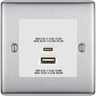 BG Nexus Brushed Steel 45W USB Wall Socket Euro Module USB-A & C - White Insert by British General (BG-NBSEMS2+EMUSBAC45W)