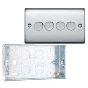 BG Nexus Polished Chrome 200W 2 Way Quad Trailing Edge Dimmer Switch NPC84 with 25mm Steel Back Box by British General (BG-NPC84+HGS04)