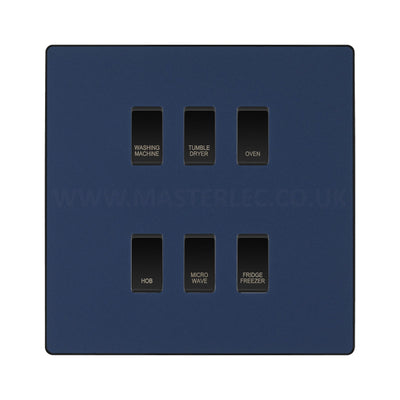 BG Evolve Matt Blue Custom Appliance Grid Switch 6 Gang Screwless