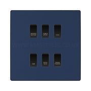 BG Evolve Matt Blue Custom Appliance Grid Switch 6 Gang Screwless by British General (BG-EVOLVE-MATT-BLUE-6GANG-APPLIANCE)