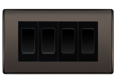 BG Nexus Black Nickel 4-Gang Light Switch 1x 2-Way + 3x Intermediate – Black Inserts by British General (BG-NEXUS-BN-4G-COMBO-3X-INT-1X-2WAY-BL)