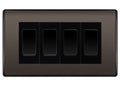 BG Nexus Black Nickel 4-Gang Light Switch 1x 2-Way + 3x Intermediate – Black Inserts