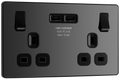 BG PCDBC22U3B Black Chrome Evolve 2 Gang 13A 2x USB-A 3.1A Switched Socket Outlet - Black Insert