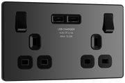 BG PCDBC22U3B Black Chrome Evolve 2 Gang 13A 2x USB-A 3.1A Switched Socket Outlet - Black Insert by British General (BG-PCDBC22U3B-Shopify-SA_1)