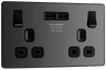 BG PCDBC22U3B Black Chrome Evolve 2 Gang 13A 2x USB-A 3.1A Switched Socket Outlet - Black Insert by British General (BG-PCDBC22U3B-Shopify-SA_1)
