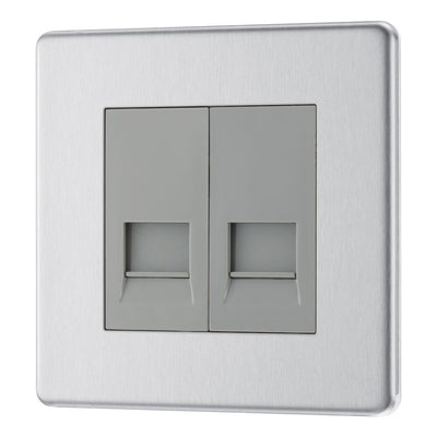 BG Screwless Brushed Steel Double Master Telephone Socket FBSBTM2 with 25mm Steel Back Box
