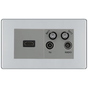 BG Screwless Polished Chrome 4G Faceplate with HDMI + TV/FM/SAT Module - Grey by British General (BG-FPCEMR4-HDMI-TVFM2G)