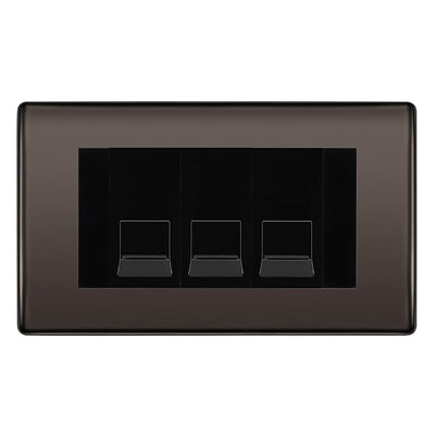 BG Nexus Black Nickel 3 Gang RJ11 Telephone Socket Euro Module - Black Insert by British General (BG-NBNRJ113B)