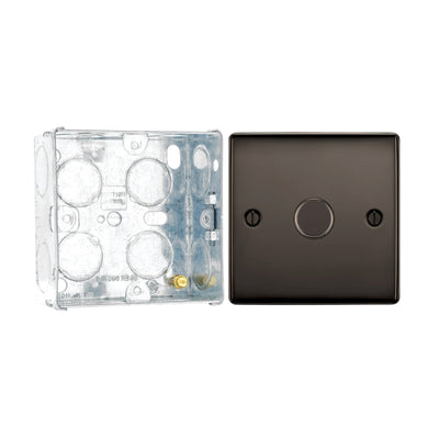 BG Nexus Metal Black Nickle 200W 2 Way Single Trailing Edge Dimmer Switch NBN81 with 35mm Steel Back Box