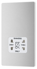 BG PCDBS20W Brushed Steel Evolve 115-240V Dual Voltage Shaver Socket - White Insert