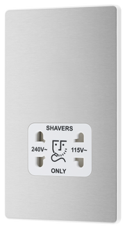 BG PCDBS20W Brushed Steel Evolve 115-240V Dual Voltage Shaver Socket - White Insert by British General (BG-PCDBS20W-Shopify-SA_1)