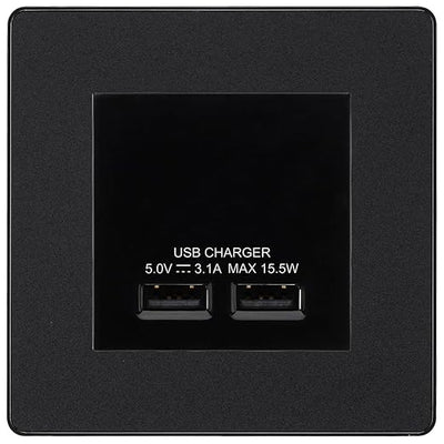 BG Evolve Matt Black Dual USB Charger 3.1A Output Socket - Black Insert