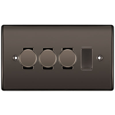 BG Black Nickel 4 Gang Light Switch 3x Trailing Edge LED Dimmer 1x 2 Way Custom Switch