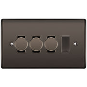 BG Black Nickel 4 Gang Light Switch 3x Trailing Edge LED Dimmer 1x 2 Way Custom Switch by British General (NEXUS-BN-4G-CUSTOM-3x-DIMMER-1x-2Way)