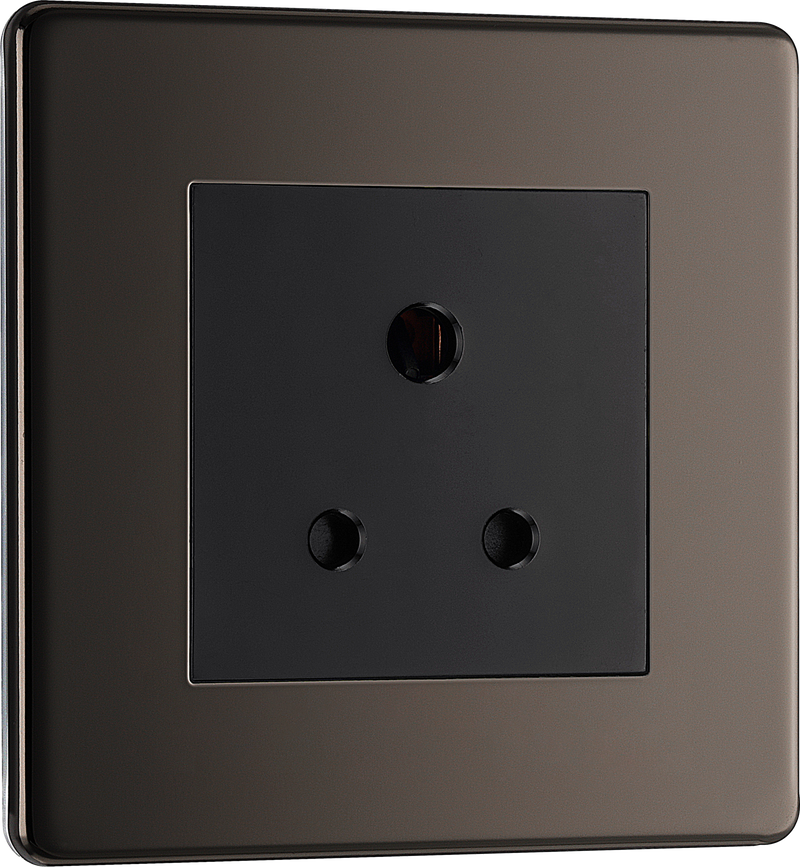 BG FBN29B Screwless Flatplate 1G Unswitched Socket Roundpin 5 Amp (Black Nickel)