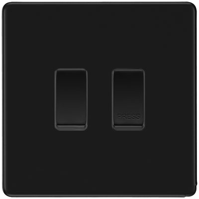 BG Screwless Matt Black 2G Grid Switch Kit – 20A 2-Way & Retractive Press Module by British General (BG-SCRL-FB-2G-1x2Way-1xPress)
