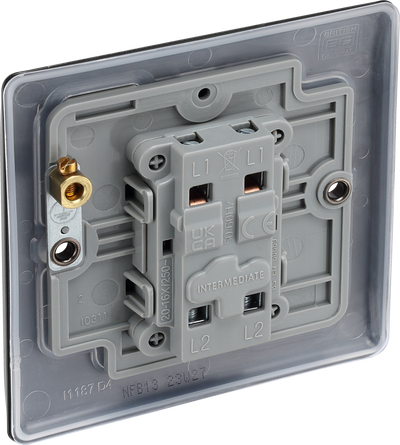 BG NFB13 Nexus Metal Matt Black 1 Gang 20A 16AX Intermediate Plate Switch