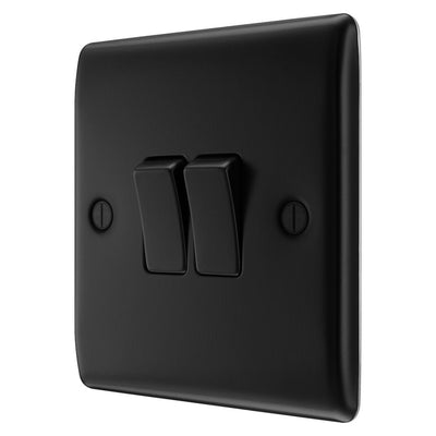 BG Nexus Matt Black 20A 16AX 2 Way Double Light Switch NFB42 with 35mm Steel Back Box