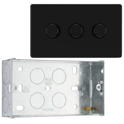 BG Screwless Matt Black 200W 2 Way Triple Trailing Edge Dimmer Switch FFB83 with 35mm Steel Back Box