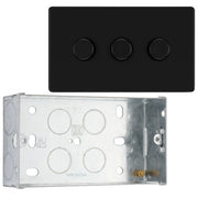 BG Screwless Matt Black 200W 2 Way Triple Trailing Edge Dimmer Switch FFB83 with 35mm Steel Back Box by British General