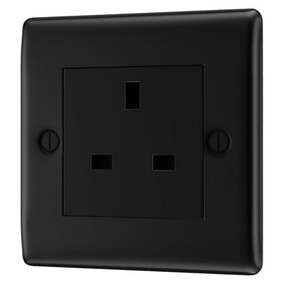 BG Nexus Matt Black 13A Single Unswitched Socket NFB23B with 25mm Steel Back Box