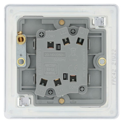 BG Screwless Polished Chrome 20A 16AX 2 Way Double Light Switch FPC42 with 35mm Steel Back Box
