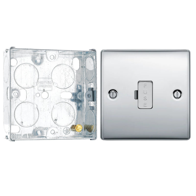BG Nexus Metal Polished Chrome 13A Unswitched Spur NPC54 with 25mm Steel Back Box