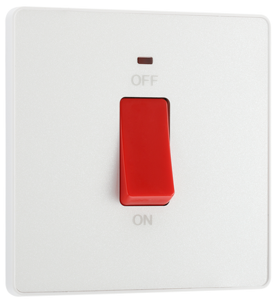 BG PCDCL74W Pearlescent White Evolve 45A 2 Pole LED Switch - White Insert by British General (BG-PCDCL74W-Shopify-SA_1)
