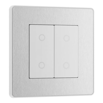 BG Evolve Brushed Steel Double Master Touch Dimmer Switch PCDBSTDM2W with 35mm Steel Back Box