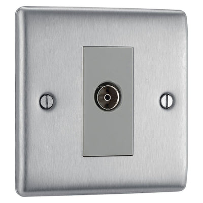 BG Nexus Brushed Steel Single Isolated Co-Axial Socket & Surface Pattress Back Box