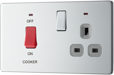 BG FPC70G Nexus Screwless Flat-Plate Switched Socket Cooker Unit Polished Chrome Grey Insert 45A