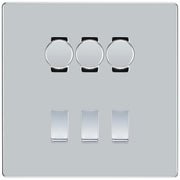 BG Screwless Polished Chrome 6 Gang Switch 3x Trailing Edge LED Dimmer 3x 2Way Custom Switch by British General (BG-SCRL-PC-6G-CUSTOM-3x-Dimmer-3x-2WAY)