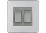 BG Screwless Brushed Steel 2-Gang Light Switch 1x 2-Way + 1x Intermediate – Grey Inserts by British General (BG-SCRL-BS-2G-Combo-1x INT-1x 2WAY GR)