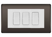 BG Nexus Black Nickel 3 Gang 20AX 2-Way Switch Custom Grid - White Insert by British General (BG-Nexus-BN-3G-Combo-3x 2WAY-WH)